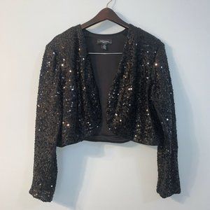 R&M RICHARDS Black Sequined Lace Evening Jacket Padded Shoulder Size 2X